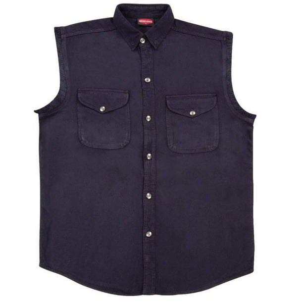 100% Cotton 8oz Men's Black Lightweight Sleeveless Denim Shirt Button Front